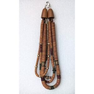 Vintage 90's Boho Statement Necklace Wood Disc Beads Multi Strand Festival